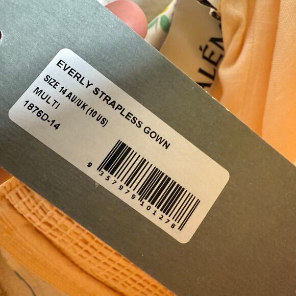 Alemais Everly Strapless Multicolor Quilt Print Whimsical Silk Maxi Gown Size 10 - Picture 12 of 14